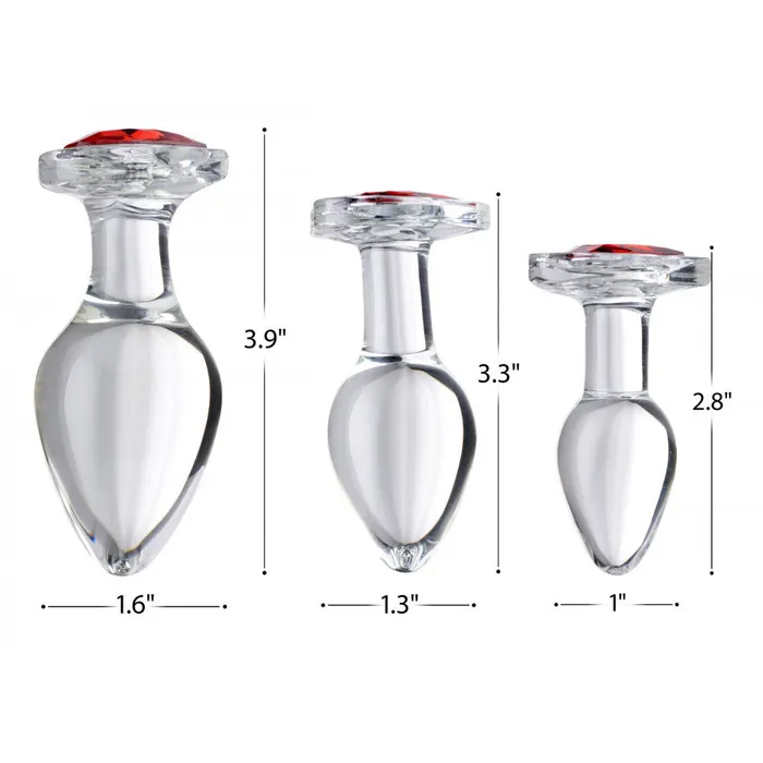 Anal Booty Sparks Red Heart Gem Glass Anal Plug Set