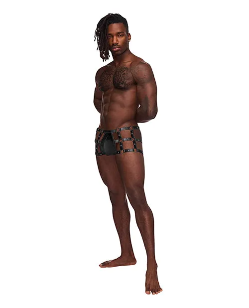 Anal Male Power Fetish Vulcan Nylon Spandex Caged Short Black LXL