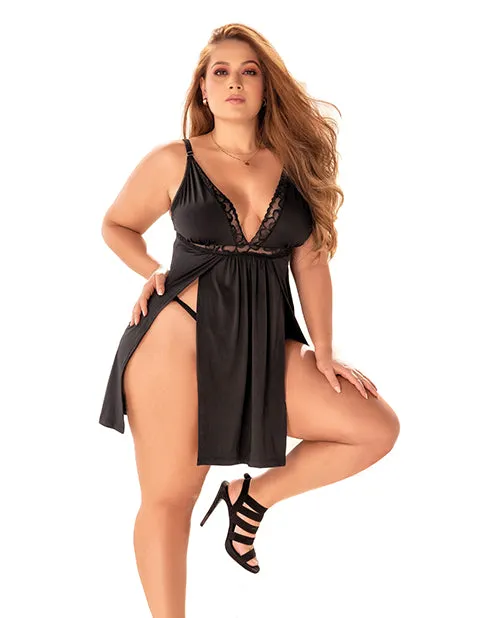 Anal Mapale Stretch Babydoll wLace GString Black 2X3X