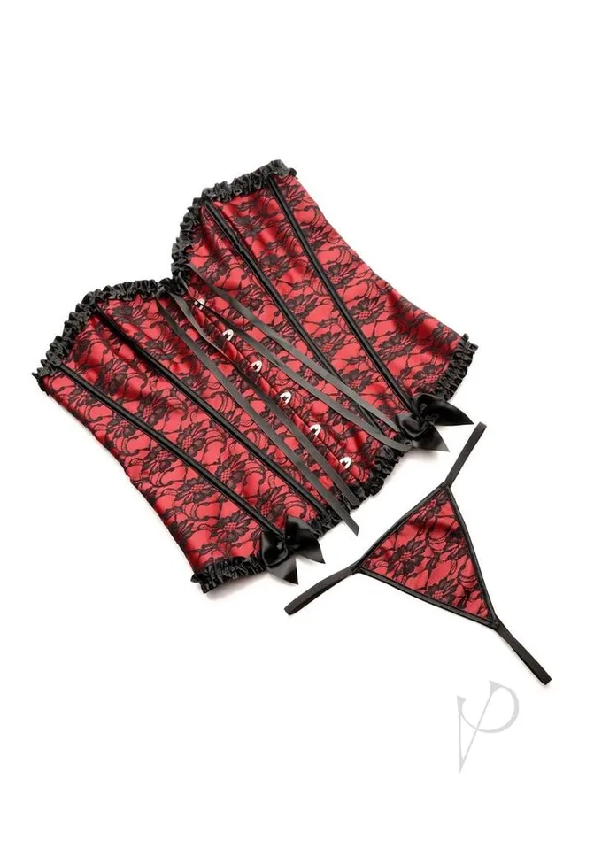 Anal Master Series Master Series Scarlet Seduction Laceup Corset and Thong Large RedBlack