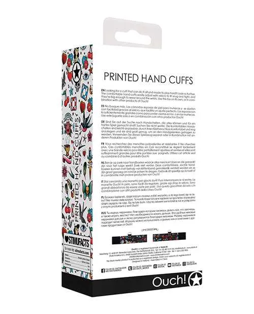 Anal Ouch Shots Ouch Old School Tattoo Style Printed Hand Cuffs Black