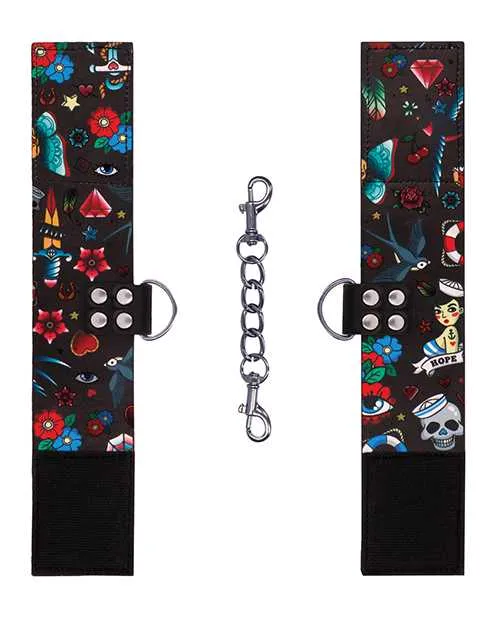 Anal Ouch Shots Ouch Old School Tattoo Style Printed Hand Cuffs Black Anal Ouch Shots Ouch Old School Tattoo Style Printed Hand Cuffs Black
