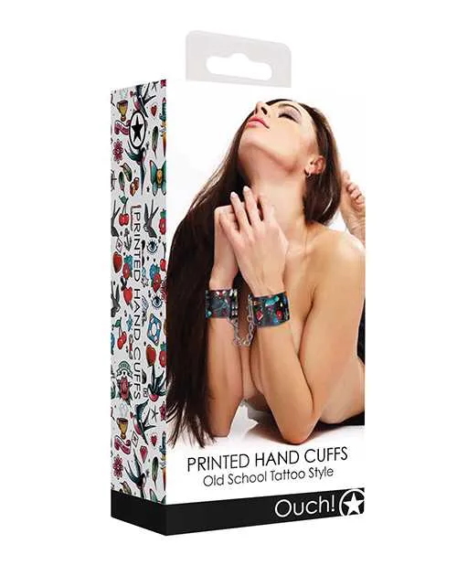 Anal Ouch Shots Ouch Old School Tattoo Style Printed Hand Cuffs Black Anal Ouch Shots Ouch Old School Tattoo Style Printed Hand Cuffs Black
