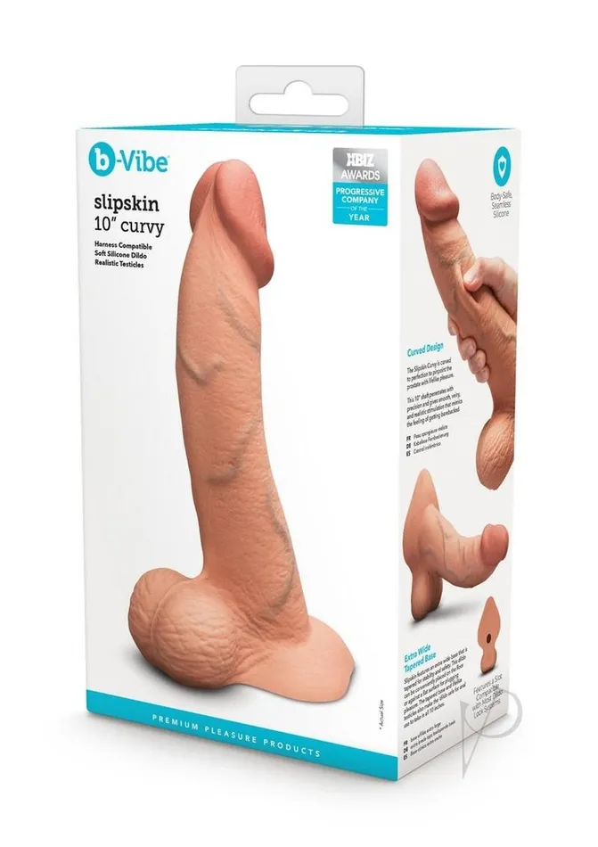 BVibe Slipskin Realistic Silicone Curved Dildo 10in Caramel B Vibe Female Sex Toys BVibe Slipskin Realistic Silicone Curved Dildo 10in Caramel B Vibe Female Sex Toys