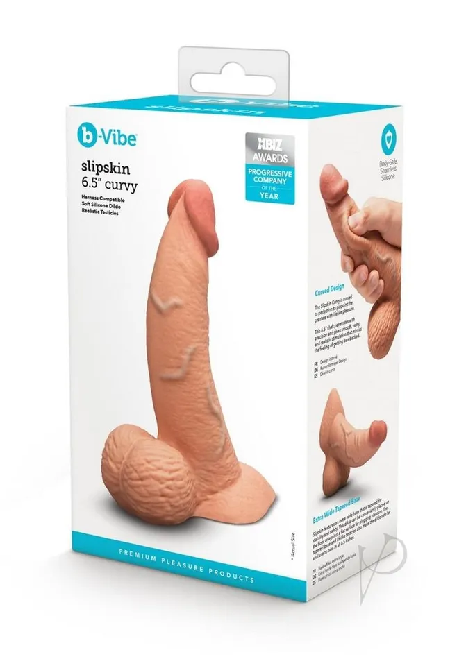 BVibe Slipskin Realistic Silicone Curved Dildo 65in Caramel B Vibe Female Sex Toys BVibe Slipskin Realistic Silicone Curved Dildo 65in Caramel B Vibe Female Sex Toys