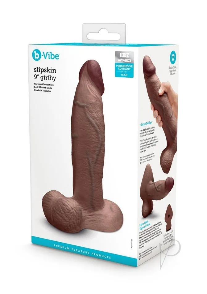 BVibe Slipskin Realistic Silicone Girthy Dildo 9in Chocolate B Vibe Dildos
