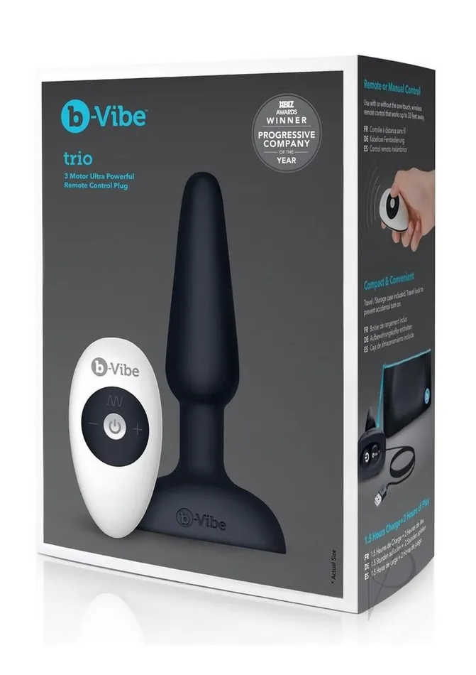 BVibe Trio Plug Rechargeable Silicone Anal Plug with Remote Control Black B Vibe Anal BVibe Trio Plug Rechargeable Silicone Anal Plug with Remote Control Black B Vibe Anal