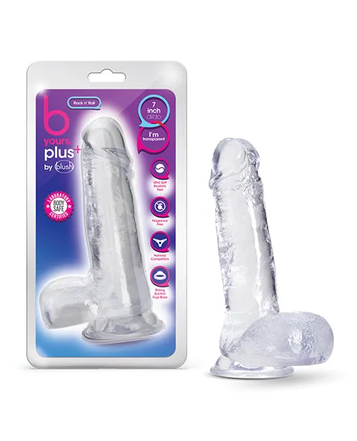 B Yours Plus Rock n Roll Realistic Dildo with Balls 725in Clear B Yours Female Sex Toys