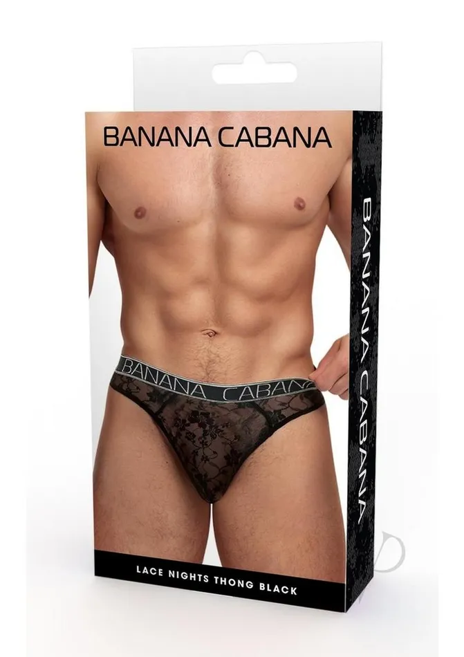 Banana Cabana Lace Nights Thong LargeXLarge Black Banana Cabana Anal