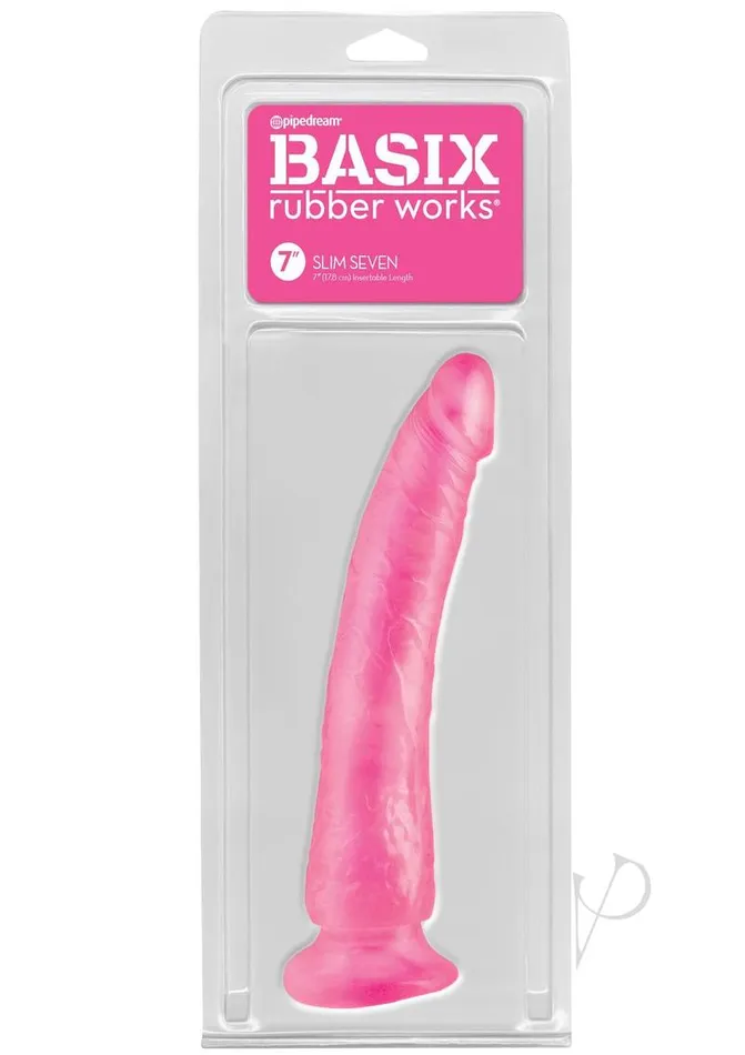 Basix Dong Slim 7 with Suction Cup 7in Pink Basix Rubber Works Dildos