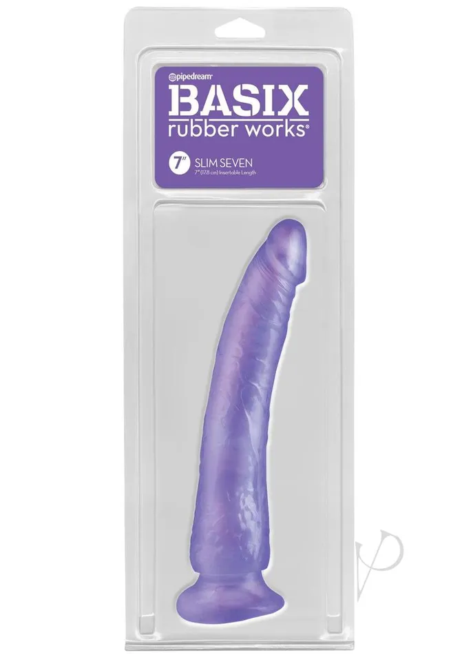 Basix Rubber Works Basix Dong Slim 7 with Suction Cup 7in Purple Dildos