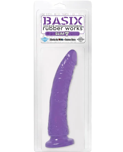 Basix Rubber Works Basix Dong Slim 7 with Suction Cup 7in Purple Dildos