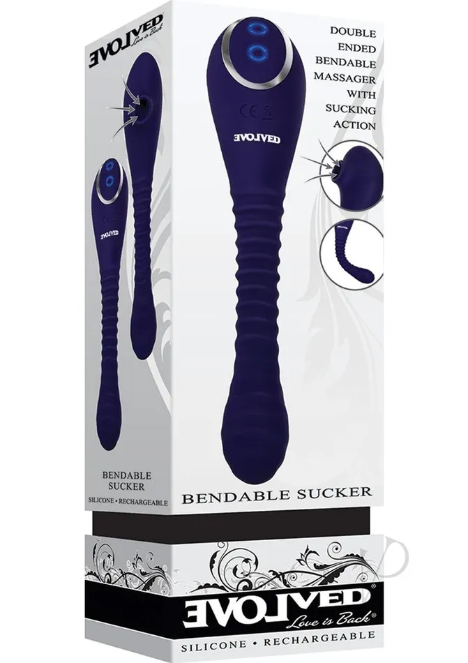 Bendable Sucker Dual End Silicone Rechargeable Vibrator Purple Evolved Vibrators Bendable Sucker Dual End Silicone Rechargeable Vibrator Purple Evolved Vibrators