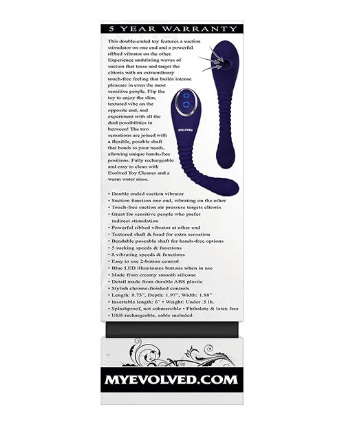 Bendable Sucker Dual End Silicone Rechargeable Vibrator Purple Evolved Vibrators