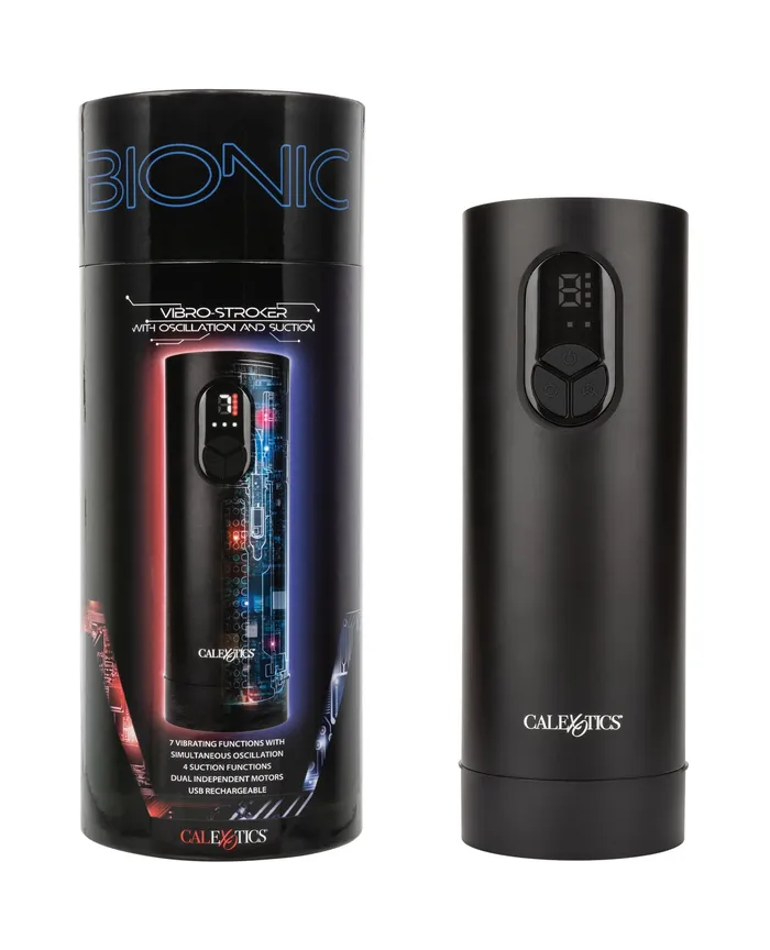 Bionic Male Sex Toys Bionic Vibro Stroker Rechargeable with Oscillation and Suction Black
