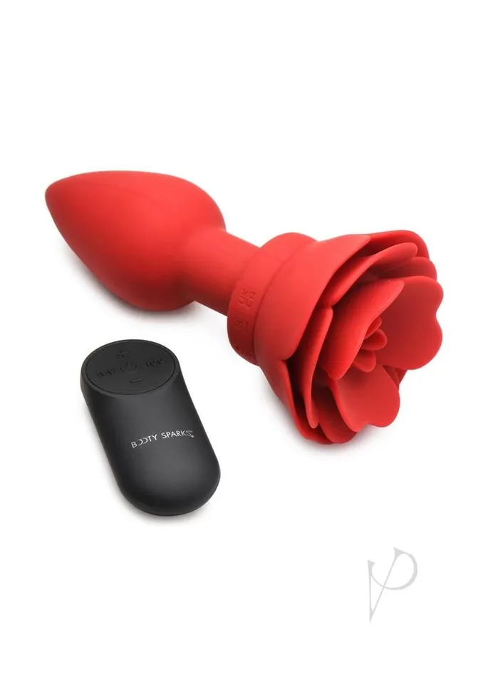 Booty Sparks 28X Rechargeable Silicone Vibrating Rose Anal Plug with Remote Control Large Red Booty Sparks Male Sex Toys