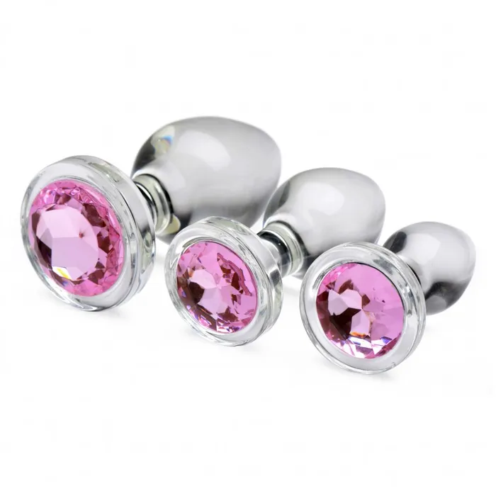 Booty Sparks Anal Pink Gem Glass Anal Plug Set