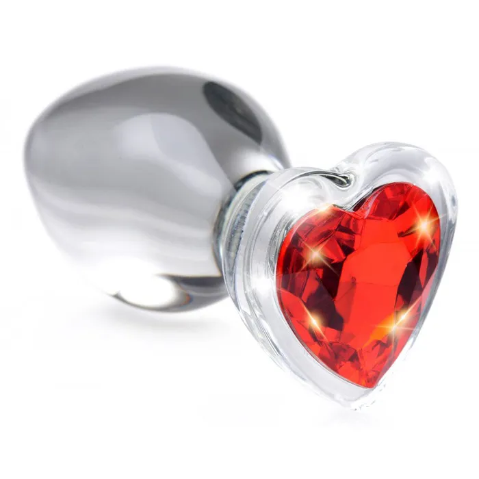 Booty Sparks Anal Red Heart Gem Glass Anal Plug
