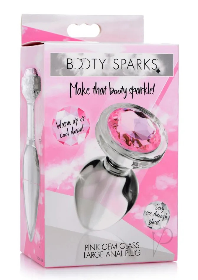 Booty Sparks Pink Gem Glass Anal Plug Large PinkClear Booty Sparks Anal