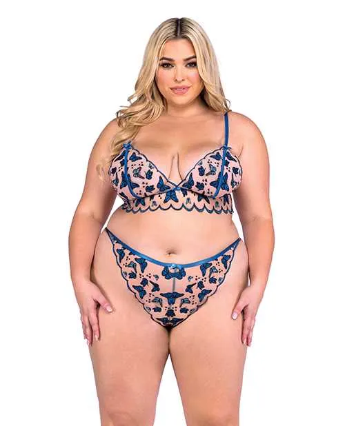 Butterfly Beauty Embroidered Bralette Panty Blue 2X Roma Confidential Vibrators Butterfly Beauty Embroidered Bralette Panty Blue 2X Roma Confidential Vibrators