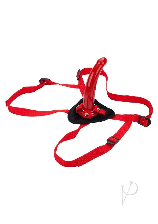 Cal Exotics Red Rider Adjustable StrapOn with Dildo 7in Red Female Sex Toys Cal Exotics Red Rider Adjustable StrapOn with Dildo 7in Red Female Sex Toys
