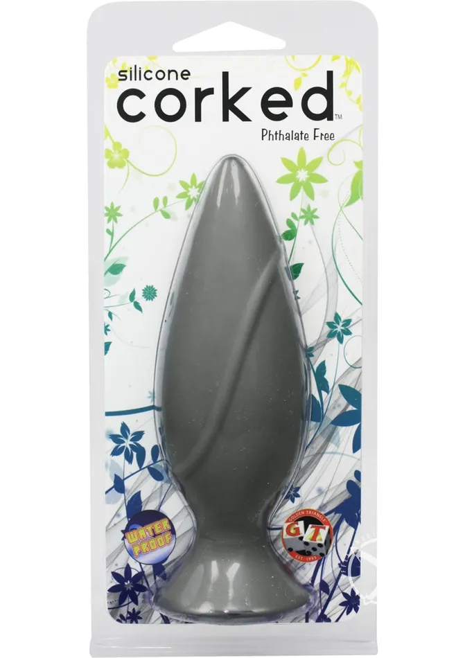 Corked Silicone Anal Plug Medium Charcoal Corked Male Sex Toys