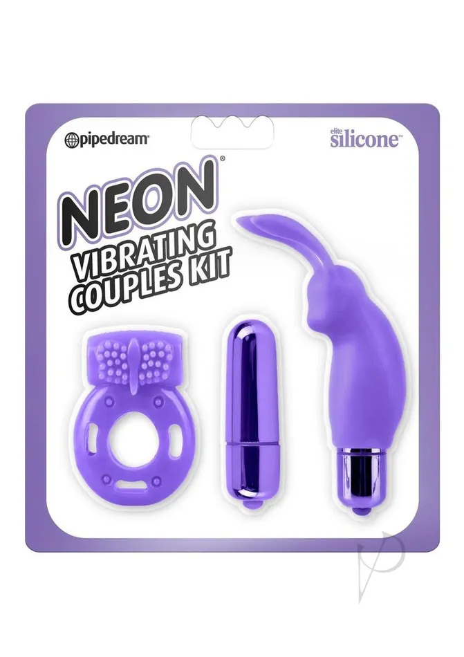 Couples Neon Neon Silicone Vibrating Couples 3 Piece Kit Purple