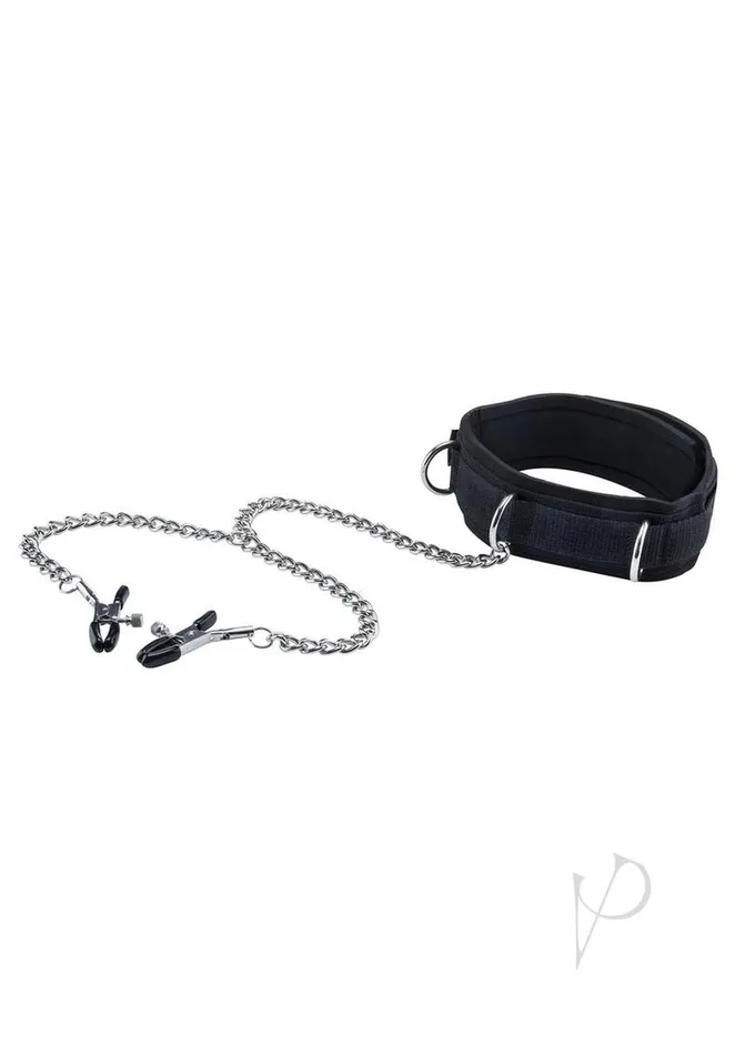 Couples Ouch Ouch Velcro Collar with Nipple Clamps Black Couples Ouch Ouch Velcro Collar with Nipple Clamps Black
