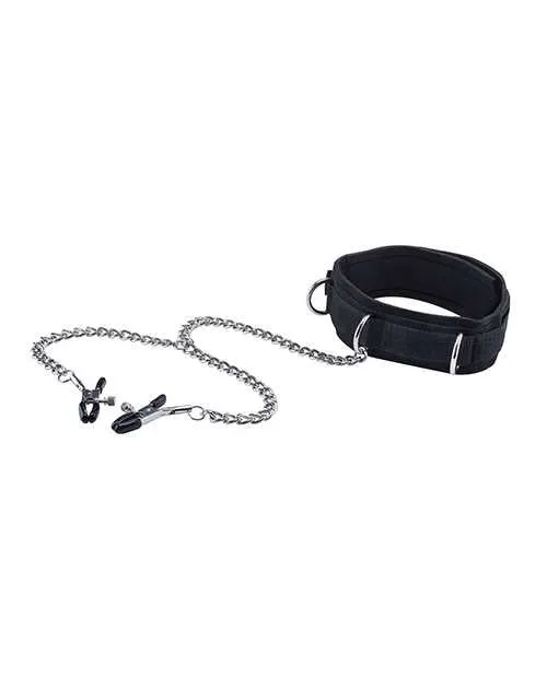 Couples Ouch Ouch Velcro Collar with Nipple Clamps Black Couples Ouch Ouch Velcro Collar with Nipple Clamps Black