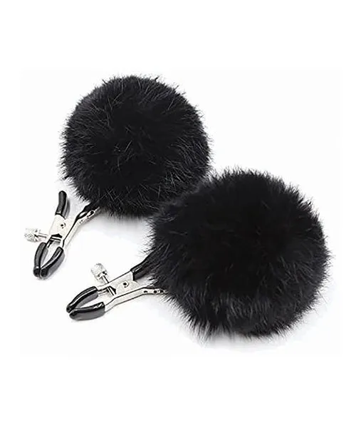 Dildos Af Sexy AF Nipple Clamps Puff Balls Black