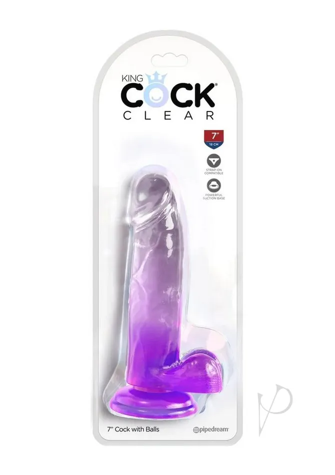 Dildos King Cock King Cock Clear Dildo with Balls 7in Purple