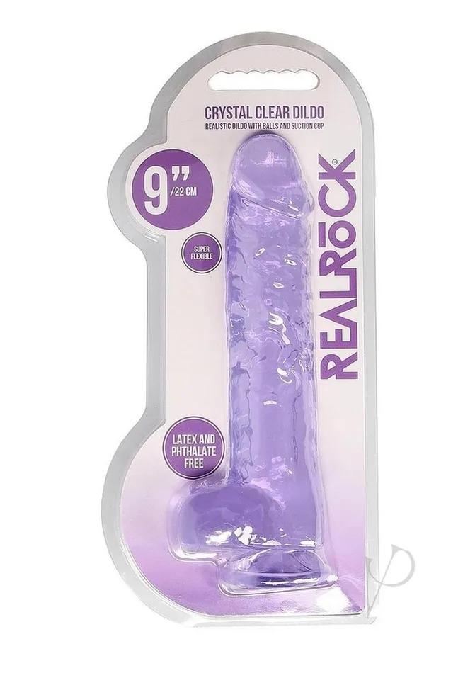 Dildos Real Rock RealRock Crystal Clear Dildo with Balls 9in Purple