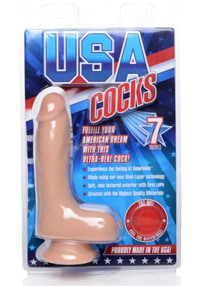 Dildos USA Cocks Dual Density Ameriskin 7in Dildo Vanilla Usa Cocks