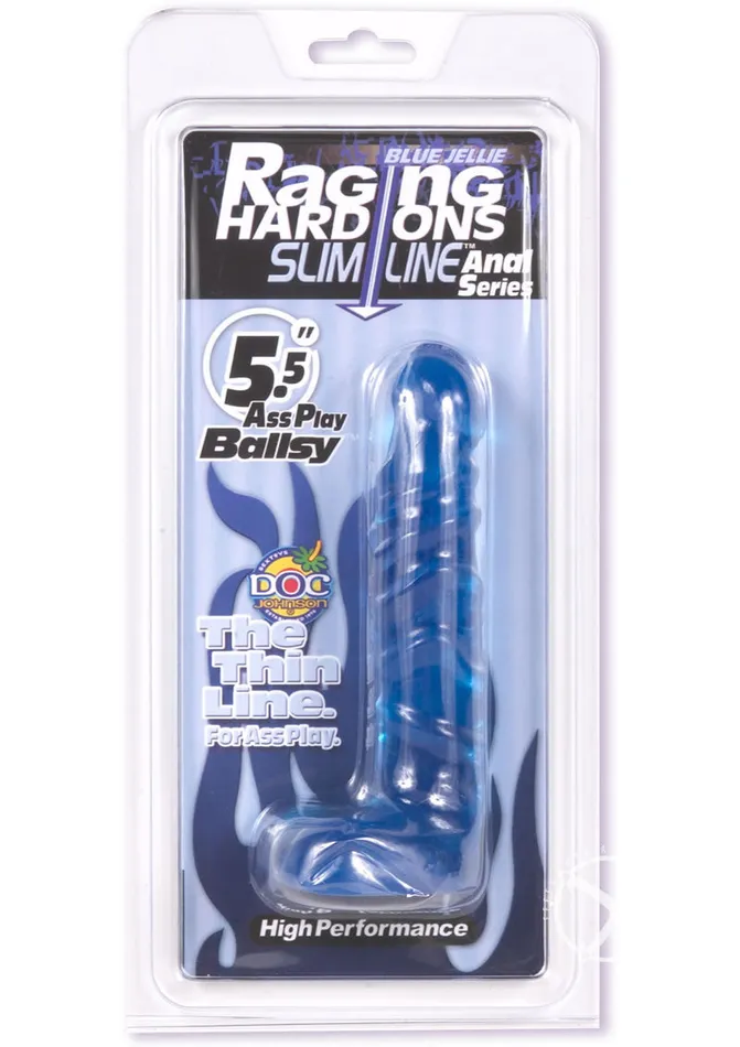 Doc Johnson Anal Raging HardOns Slimline Anal Series Ass Play Ballsy Dildo with Balls 55in Cobalt Blue