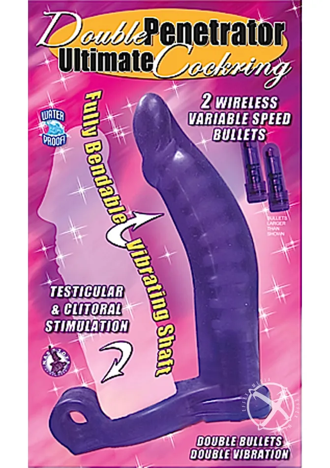 Double Penetrator Ultimate Cock Ring with Vibrating Dildo Purple Double Penetrator Dildos