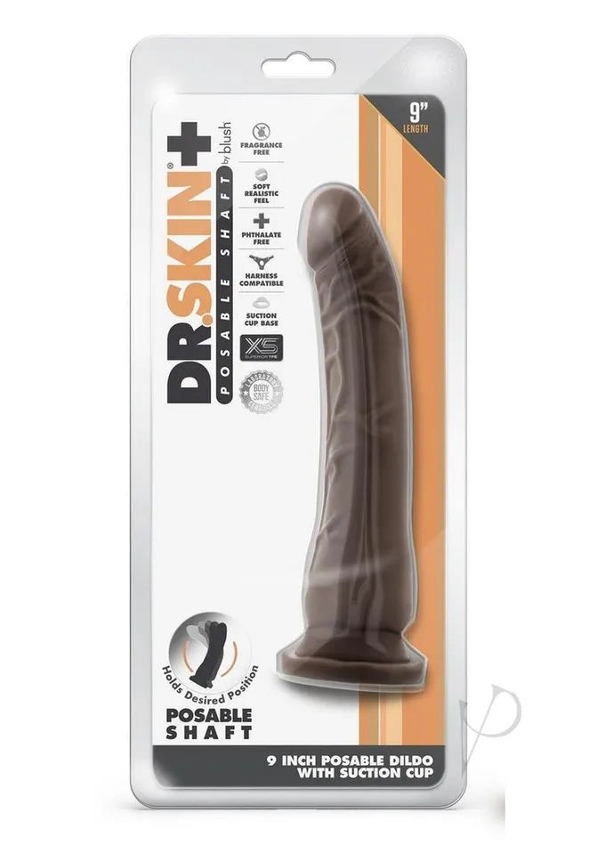 Dr Skin Plus Gold Collection Posable Dildo with Suction Cup 9in Chocolate Dr Skin Female Sex Toys Dr Skin Plus Gold Collection Posable Dildo with Suction Cup 9in Chocolate Dr Skin Female Sex Toys