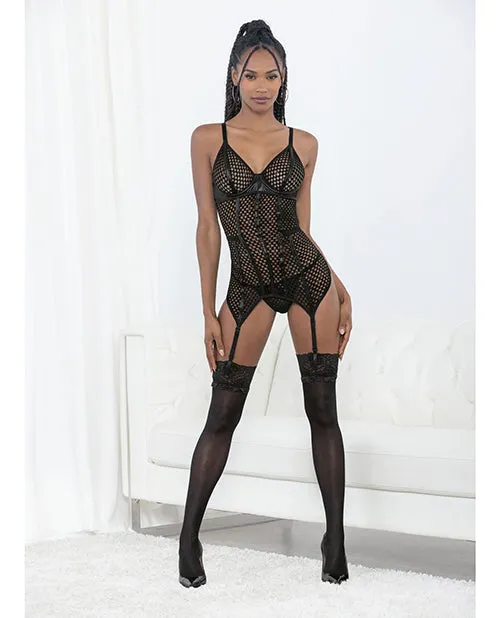 Escante Anal Honeycomb wVinyl Trim Bustier GString Black LG Escante Anal Honeycomb wVinyl Trim Bustier GString Black LG