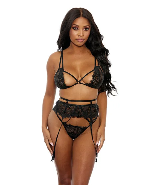 Eyelash Lace Bra High Waist Garter Belt GString Black MD Popsi Lingerie Anal Eyelash Lace Bra High Waist Garter Belt GString Black MD Popsi Lingerie Anal