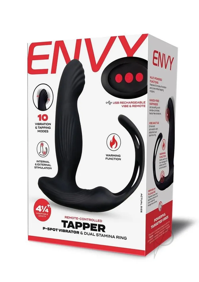 Female Sex Toys Envy Toys Envy Toys Tapper Rechargeable Silicone PSpot Vibrator and Dual Stamina Ring with Remote Control Black Female Sex Toys Envy Toys Envy Toys Tapper Rechargeable Silicone PSpot Vibrator and Dual Stamina Ring with Remote Control Black