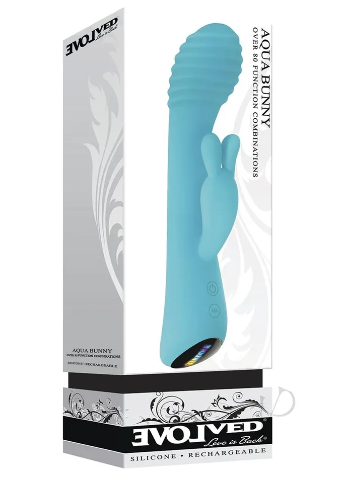 Female Sex Toys Evolved Aqua Bunny Rechargeable Silicone Rabbit Vibrator with 80 Functions Aqua Female Sex Toys Evolved Aqua Bunny Rechargeable Silicone Rabbit Vibrator with 80 Functions Aqua