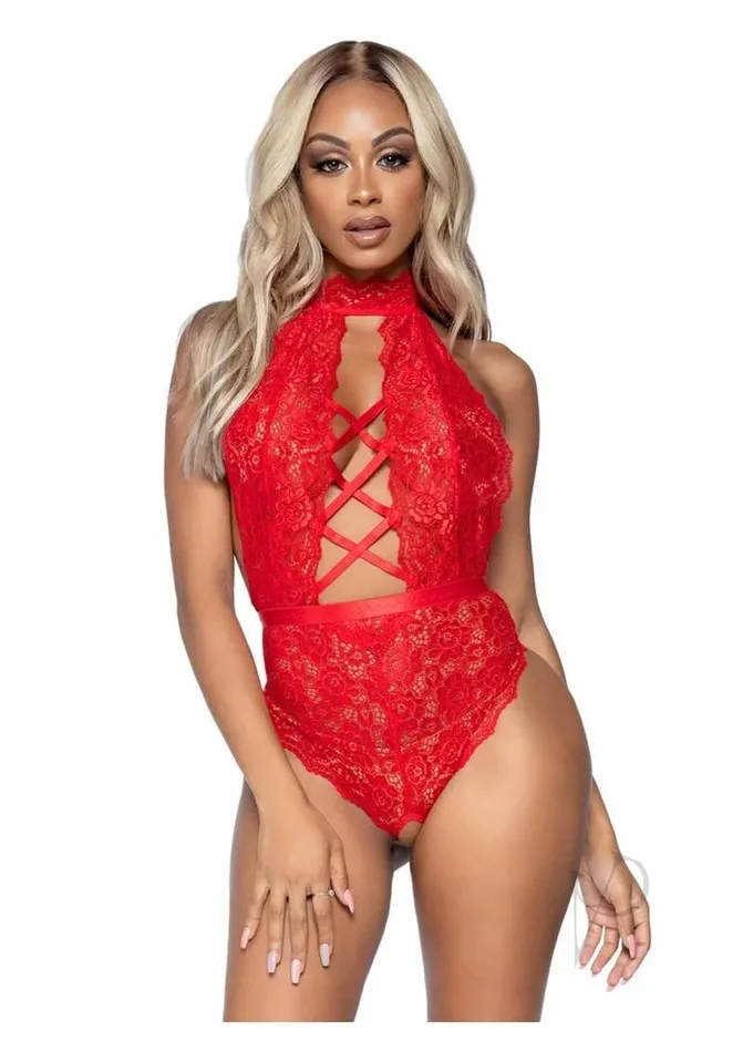 Female Sex Toys Leg Avenue Leg Avenue High Neck Floral Lace Backless Teddy with Lace Up Accents and Crotchless Thong Panty Large Red Female Sex Toys Leg Avenue Leg Avenue High Neck Floral Lace Backless Teddy with Lace Up Accents and Crotchless Thong Panty Large Red