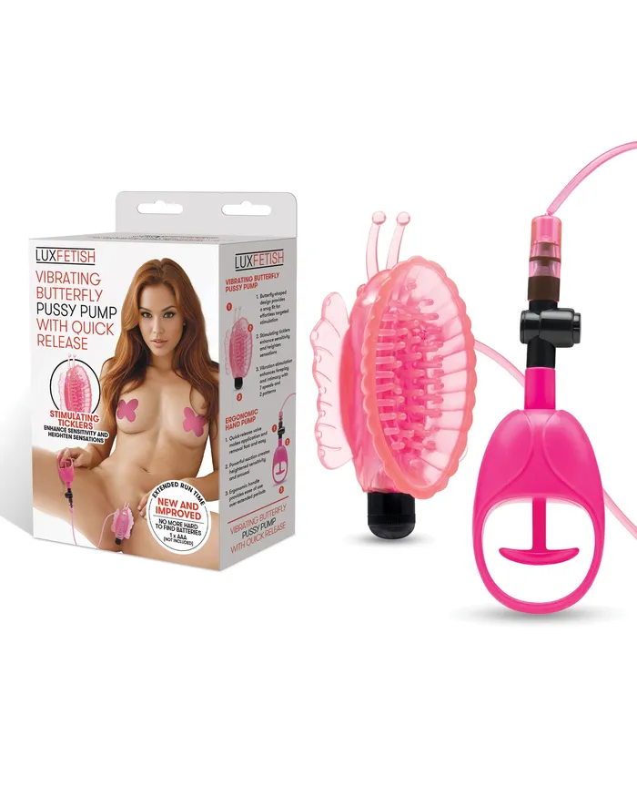 Female Sex Toys Lux Fetish Lux Fetish Vibrating Butterfly Pussy Pump with Quick Release PinkBlack Female Sex Toys Lux Fetish Lux Fetish Vibrating Butterfly Pussy Pump with Quick Release PinkBlack
