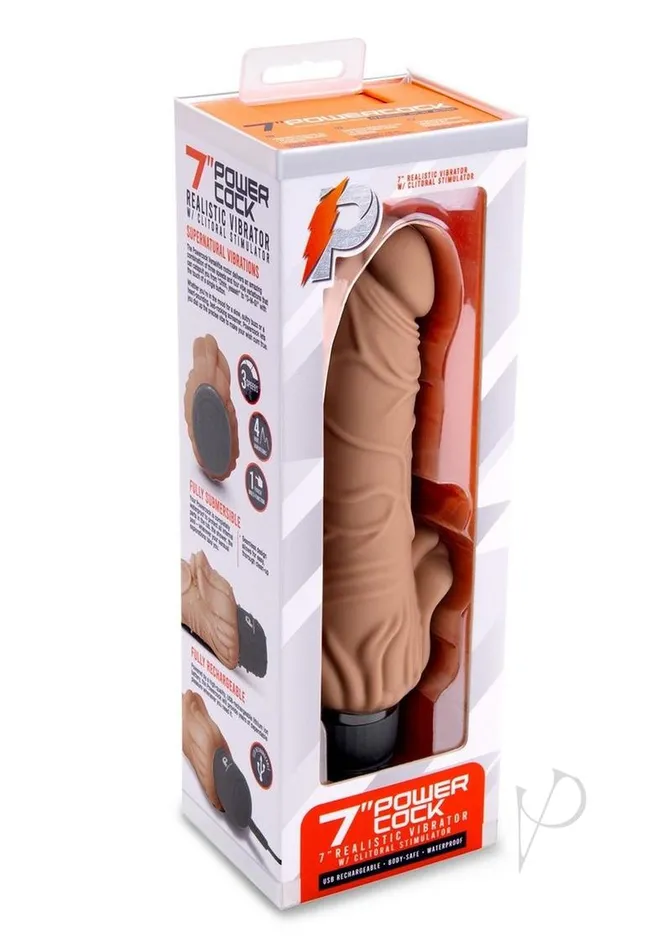 Female Sex Toys Powercocks Powercocks Silicone Realistic Vibrator with Clitoral Stimulator 7in Caramel Female Sex Toys Powercocks Powercocks Silicone Realistic Vibrator with Clitoral Stimulator 7in Caramel