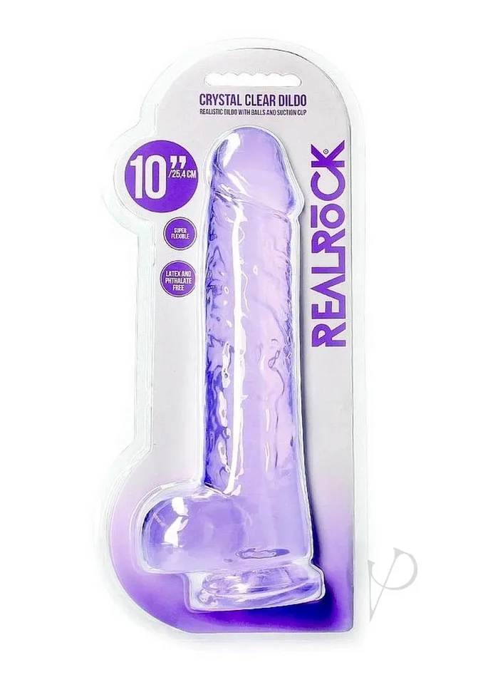 Female Sex Toys Real Rock RealRock Crystal Clear Realistic Dildo with Balls 10in Purple Female Sex Toys Real Rock RealRock Crystal Clear Realistic Dildo with Balls 10in Purple