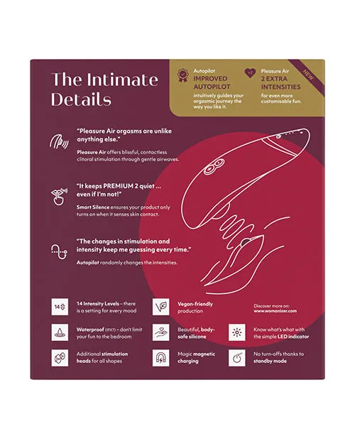 Female Sex Toys Womanizer Womanizer Premium 2 Rechargeable Silicone Clitoral Stimulator Bordeaux Female Sex Toys Womanizer Womanizer Premium 2 Rechargeable Silicone Clitoral Stimulator Bordeaux