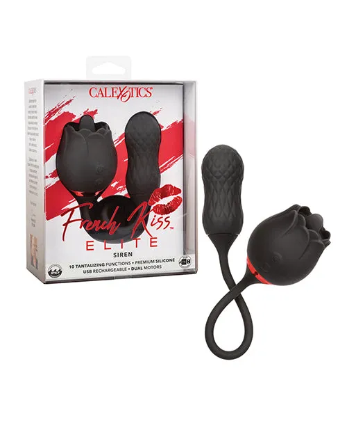 French Kiss Elite Siren Rechargeable Silicone Vibrator with Clitoral Stimulator Black French Kiss Female Sex Toys