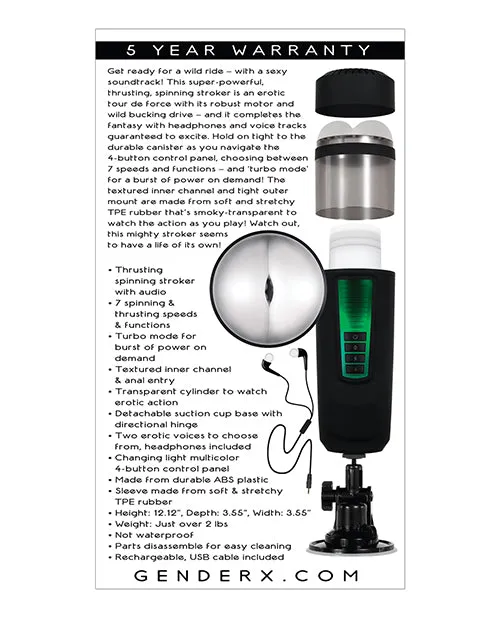 Gender X Anal Gender X Message In A Bottle Rechargeable Thrusting Spinning Stroker BlackClear