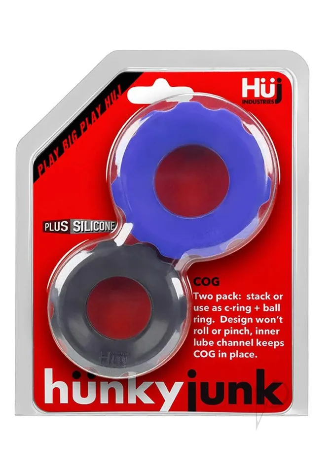 Hunkyjunk Male Sex Toys Hunkyjunk COG Silicone Cock Ring 2 Pack BlueBlack