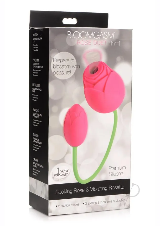 Inmi Bloomgasm Rose Duet 15x Silicone Rechargeable Vibrating and Sucking Clit Stimulator Pink Bloomgasm Vibrators Inmi Bloomgasm Rose Duet 15x Silicone Rechargeable Vibrating and Sucking Clit Stimulator Pink Bloomgasm Vibrators