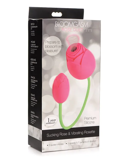 Inmi Bloomgasm Rose Duet 15x Silicone Rechargeable Vibrating and Sucking Clit Stimulator Pink Bloomgasm Vibrators